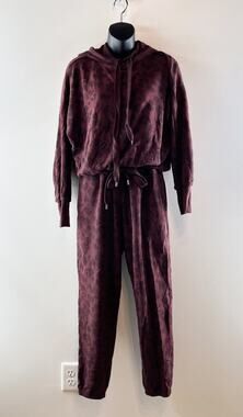SAGE Collective Hoodie Sweatshirt Matching Jogger Sweatpants Leopard Maroon XS/S